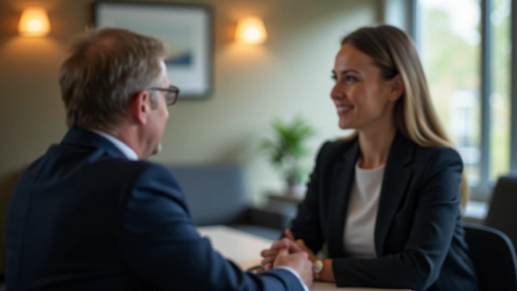 Zwei Führungskräfte in einem Coaching-Gespräch, aufmerksame Körperhaltung, vertrauensvolle Atmosphäre, modernes Trainingsumfeld