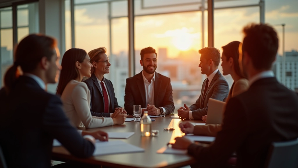 Diverse Gruppe von Fachleuten in einem modernen Konferenzraum, die sich gegenseitig zuhören und zusammenarbeiten