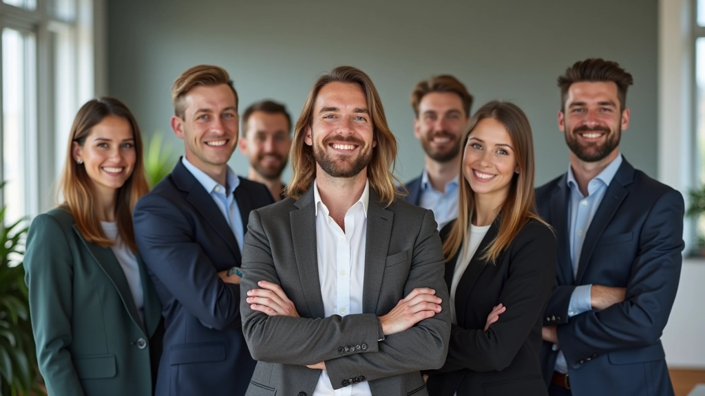 Ein glückliches Team sitzt zusammen und lächelt, nachdem es erfolgreich an Perspektivenwechsel-Übungen gearbeitet hat