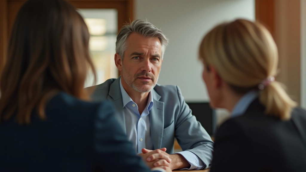 Teamleiter, der aktiv zuhört und mit offenem Körperausdruck auf seine Mitarbeiterin reagiert